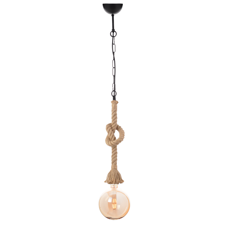 PHASING OUT PENDANT 1XE27 BLACK METAL+SINGLE BRAIDED ROPE+CHAIN Η100CM 50BRCN