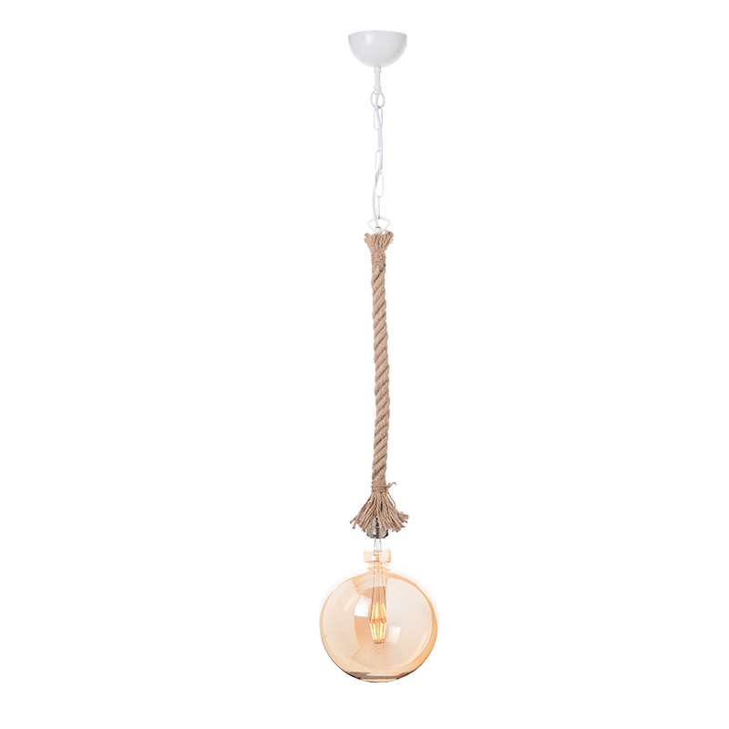 PHASING OUT PENDANT 1XE27 METAL WHITE+ SINGLE BRAIDED ROPE+CHAIN Η100CM 50WRC