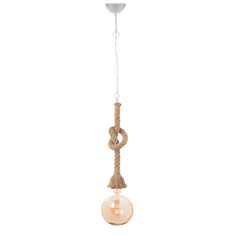 PHASING OUT PENDANT 1XE27 METAL WHITE+ SINGLE BRAIDED ROPE+CHAIN Η100CM 50WRCN