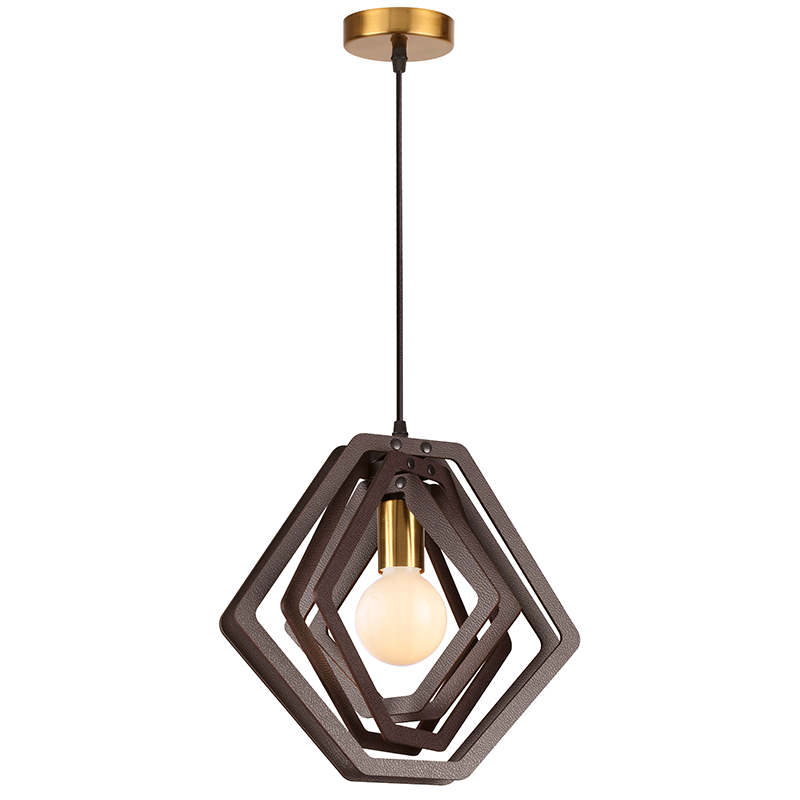 PENDANT LUMINAIRE 1ΧΕ27 DARK BROWN LEATHER MDF D34XH100CM TRITON ZM391P34WDL