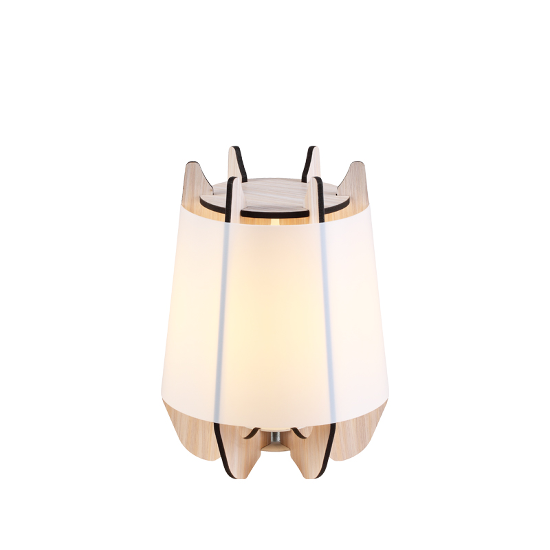 NETTO TABLE LUMINAIRE 1ΧE27 WHITE PLASTIC+LIGHT WOOD SHADE MDF Φ25ΧΗ36CM ZM170011T