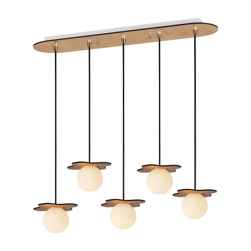 NETTO PENDANT LUMINAIRE 5ΧG9 ANTIQUE BRASS MDF + WHITE GLASS 63Χ15ΧΗ60CM ZM170045PG