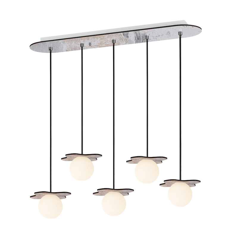 NETTO PENDANT LUMINAIRE 5ΧG9 OLD WOOD SHADE MDF + WHITE GLASS 63Χ15ΧΗ60CM ZM170045POW