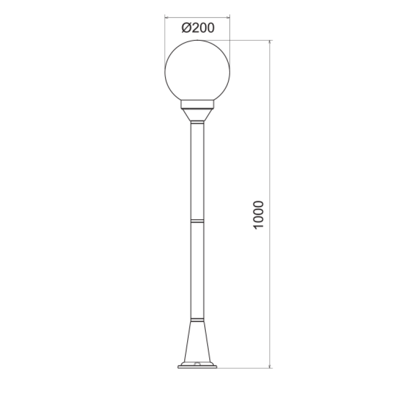 PLASTIC FLOOR GARDEN BLACK LUMINAIRE 100CM Φ200 Ε27 IP44 PLGM5B