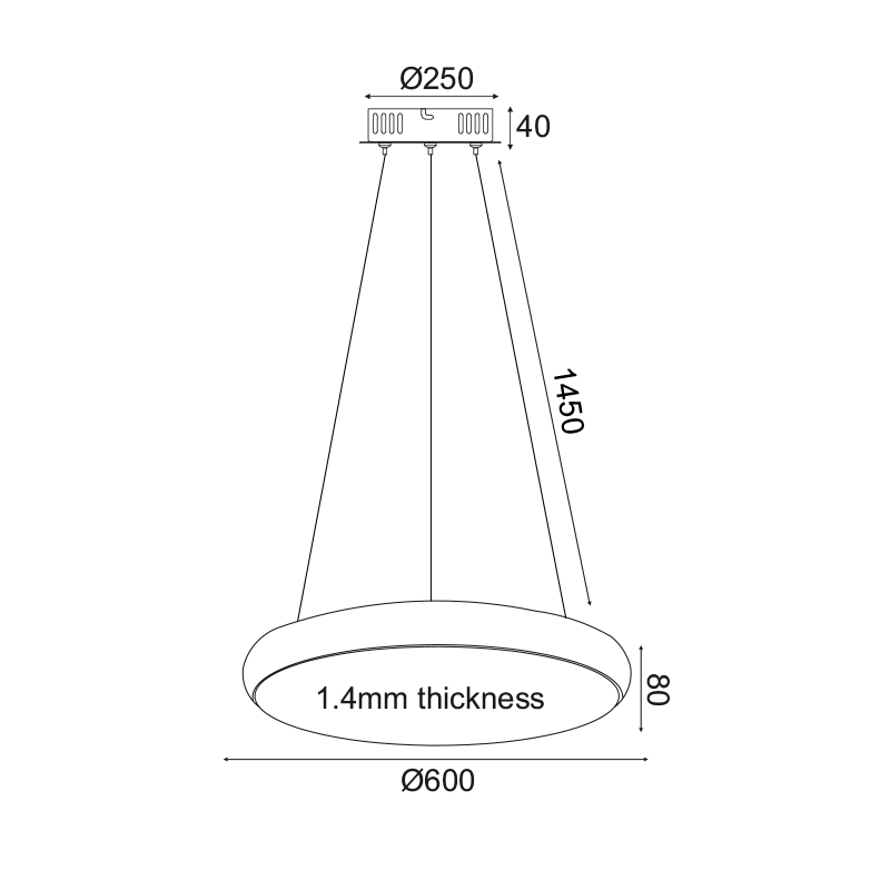 PENDANT LUMINAIRE LED 54W 4320LM 3000K BLACK METAL D60XH135CM KALLISTA V27LEDP60BK