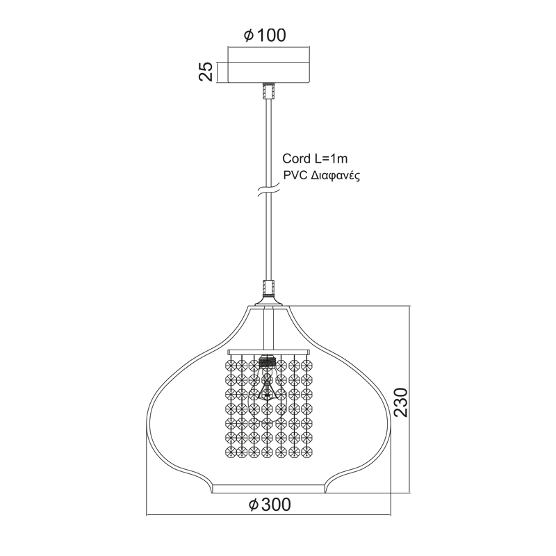 PENDANT CRYSTAL GLASS 1ΧE27 RIRI KS1259P1CH PENDANT CRYSTAL GLASS 1ΧE27 RIRI KS1259P1CH
