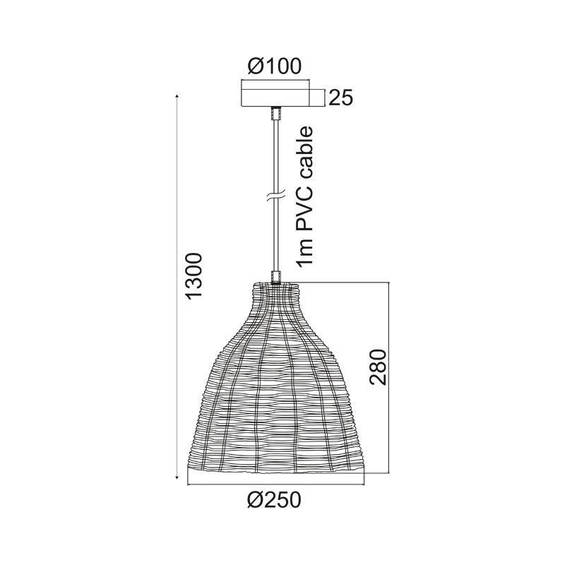 PENDANT 1ΧΕ27 BASKET Φ26ΧΗ120CM OIA KS182026P