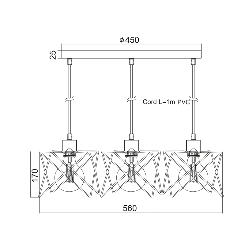 PENDANT METAL BLACK 3ΧE27 ANDY KS1462P3BK PENDANT METAL BLACK 3ΧE27 ANDY KS1462P3BK