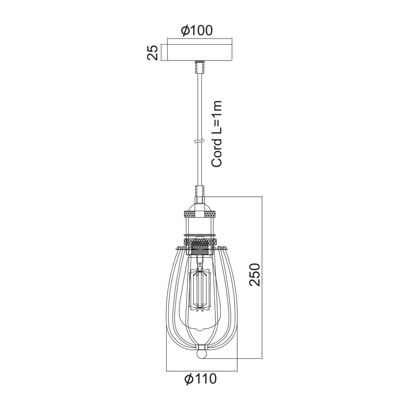 PENDANT METAL BLACK D10CM 1ΧE27 SOTIS KS2047P1BK