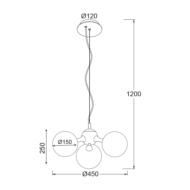 PENDANT GLASS 3XE14 CHROME BALLS ATOM OYD60703CH