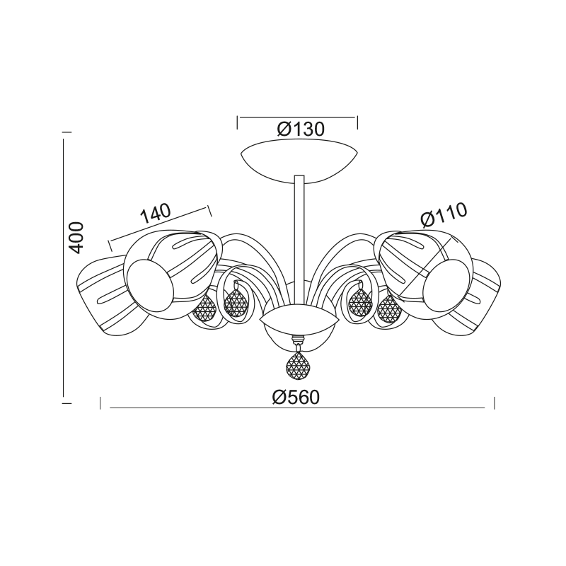 PENDANT GLASS CRYSTAL 5XE14 CARDINAL FMX51495 PENDANT GLASS CRYSTAL 5XE14 CARDINAL FMX51495