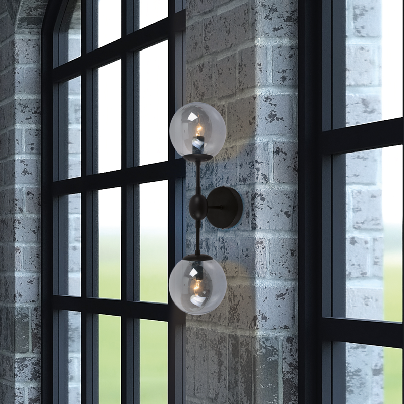 WALL MOUNTED 2XE14 METAL BLACK+ TINTED GLASS BOMBAY OD807002W