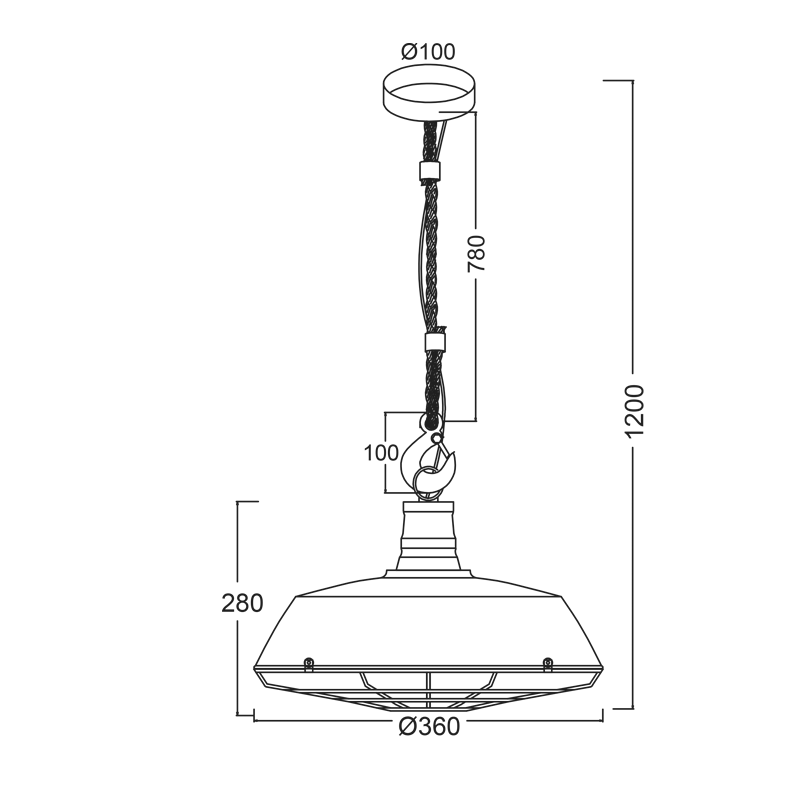 PENDANT 1XE27 METALIC WHITE+ ROPE+ HOOK Φ36ΧΗ120CM WHOOPER OD8039WH