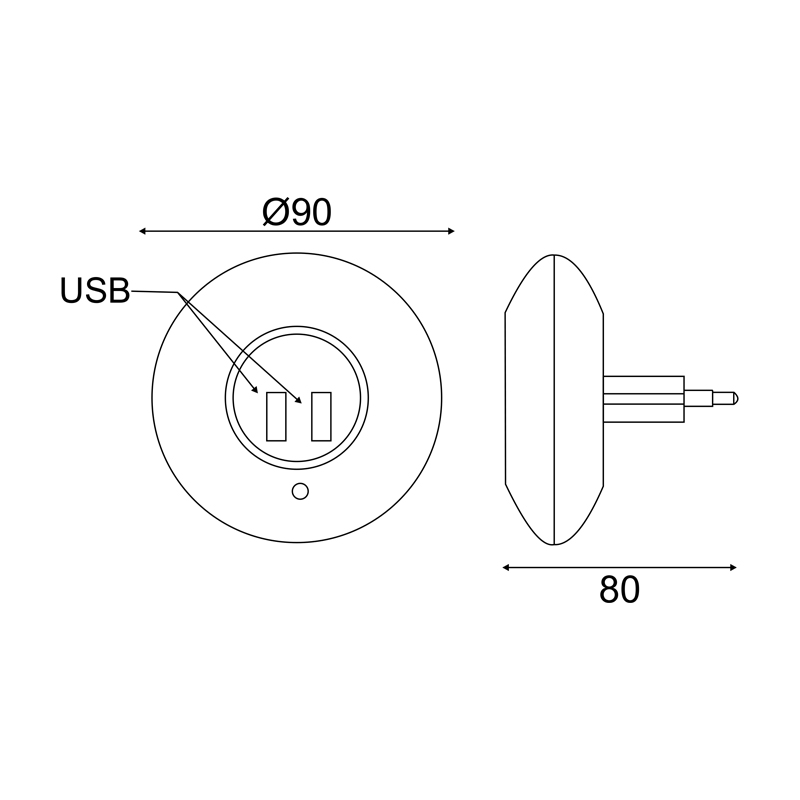 SENSOR NIGHT LAMP 1W 4000K WITH 2 USB PORTS  ,POWER SWITCH ON/OFF K AUTO MODE, WHITE PLASTIC 230V IP20 SF78LED