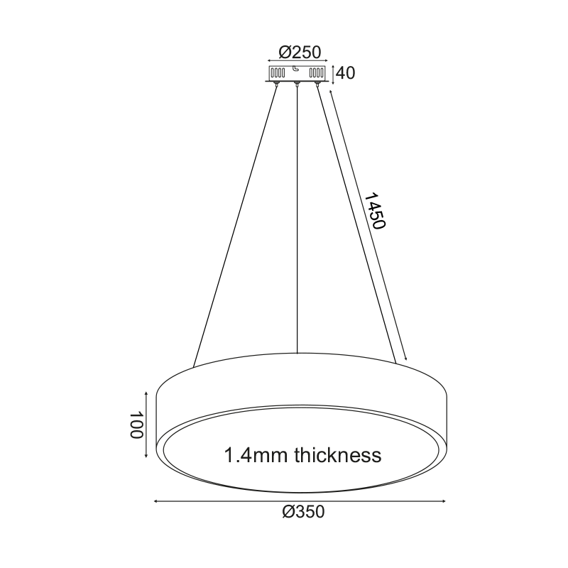 PENDANT LUMINAIRE LED 32W 2560LM 3000K WHITE METAL D35XH140CM OPTIMUS V29LEDP35BK