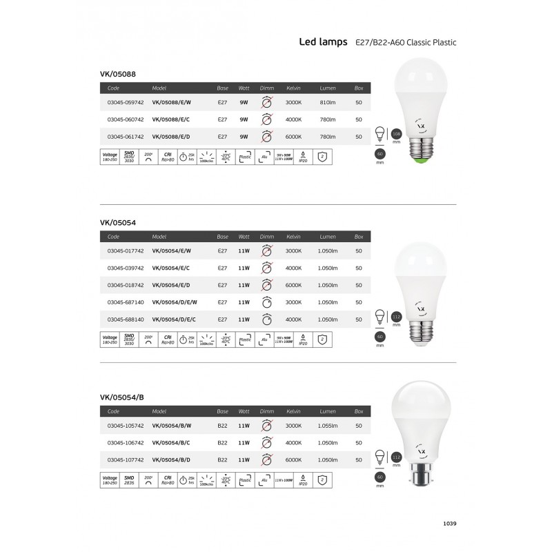 LED КРУШКА V-TAC VT-2017 12W E27 4000K
