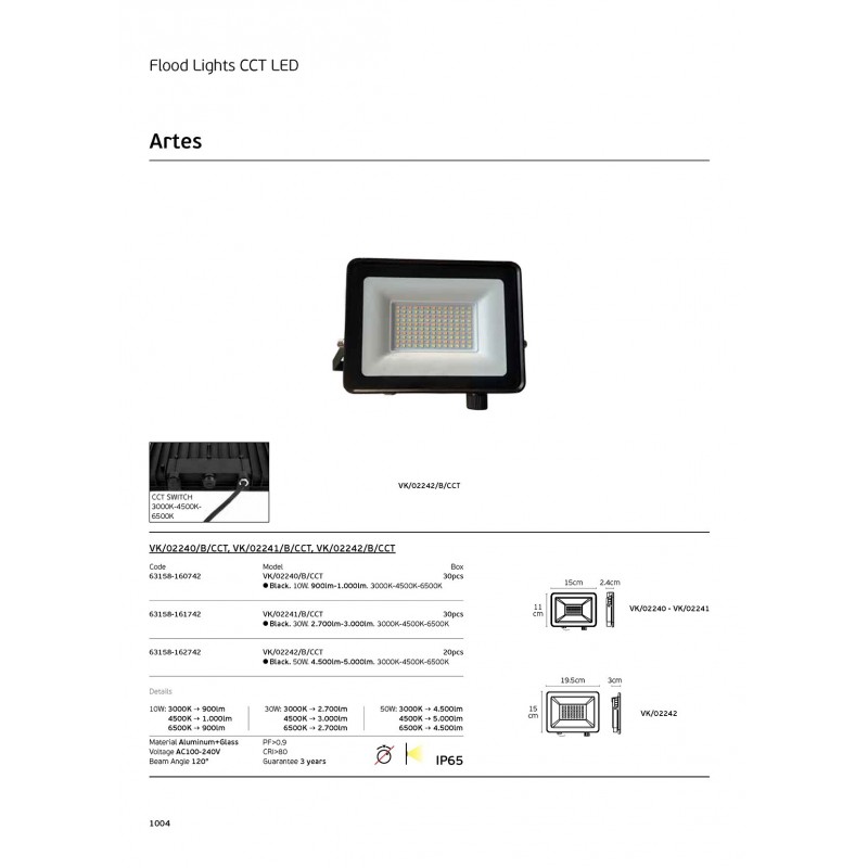 ВГРАДЕН LED ПРОЖЕКТОР VK/02240/B/CCT