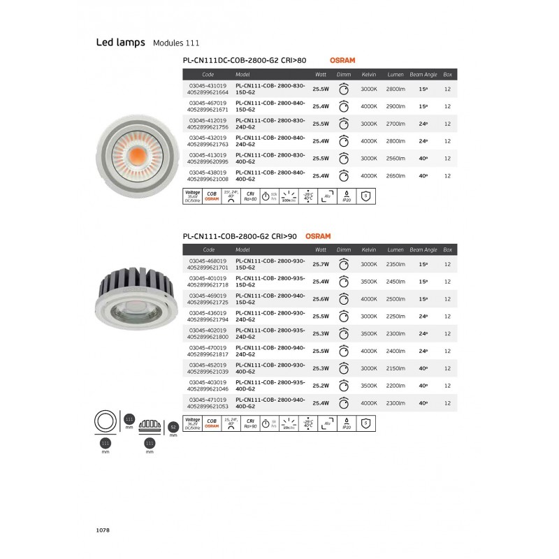 LED ДАУНЛАЙТ CN111 COB 2800K 40°