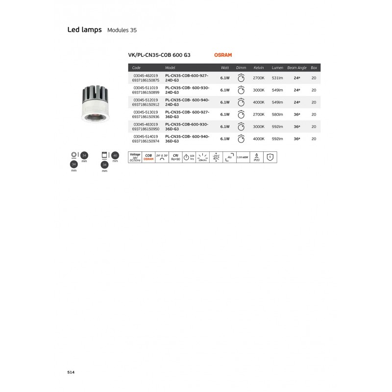 LED ДАУНЛАЙТ 600LM 2700K 36° LED ДАУНЛАЙТ 600LM 2700K 36°