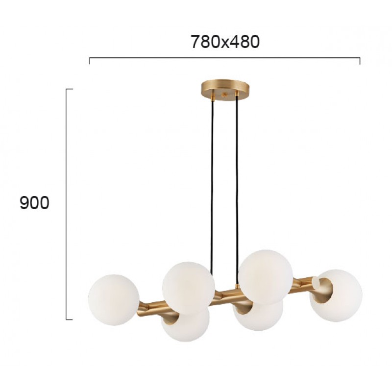 6/Lights Pendant Bar Globe E14  LED 6 x MAX 7W  0 0 220-240V AC 50-60 Hz  0  GLASS / ELECTROSTATIC PAINTED STEEL  WHITE  / BLACK / GOLD  L:780 H:900 0 IP20 GLOBE 3094500 