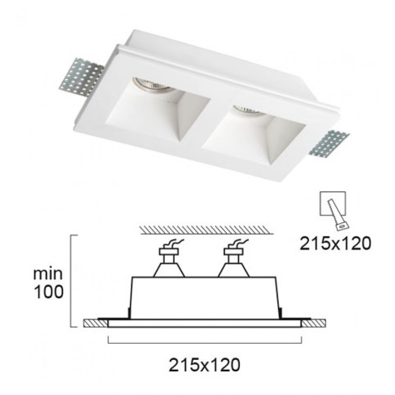 2/Lights Recessed Spot Square Ceramic GU10 / GU5.3   (MR16) 2 x MAX 35W 0 0 230V / 12V 50-60 Hz  0  CERAMIC  WHITE  L:215 H:100 MIN W:120 IP20 CERAMIC 4081400 