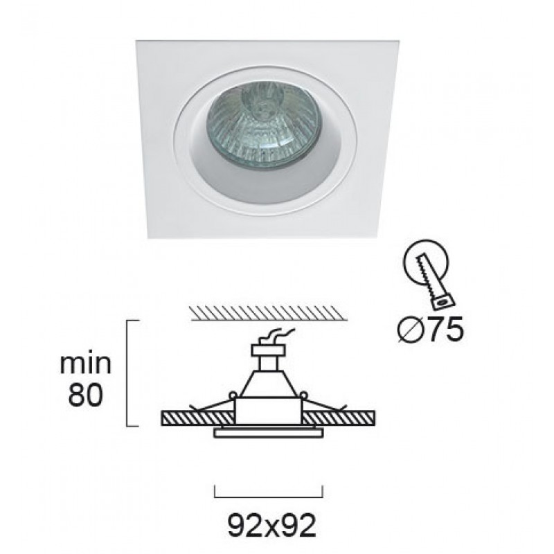 Recessed Spot White Square 92X92 Richard RICHARD GU10  MAX 50W WHITE IP20 220-240 VAC  ALUMINIUM      4106101 