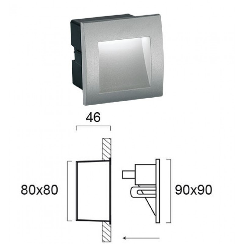 ВГРАДЕНА СТЕННА ЛАМПА RIVA 90X90 LED 1,5W СИВ ЦВЯТ
