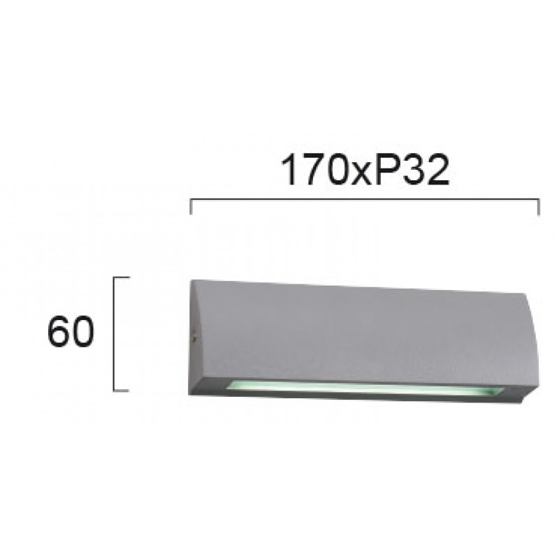 Outdoor Wall Lamp L 170x60 Tech TECH LED module 6W GREY IP54 220-240 VAC  ELECTROSTATIC PAINTED ALUMINIUM  3000K  260 Lm   4156000 