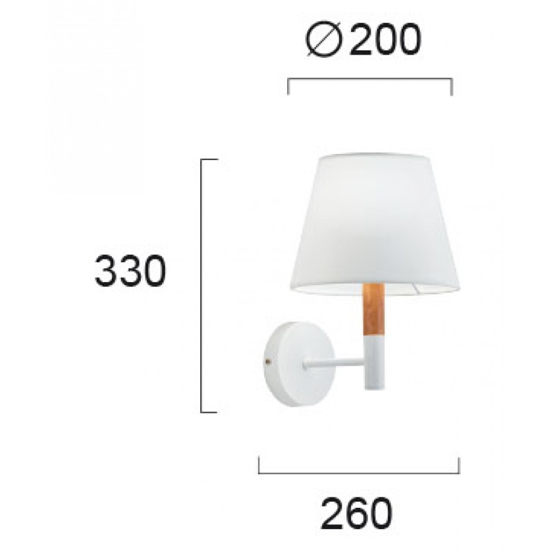 Wall Lamp White Villy VILLY E27 MAX 42W  WHITE / OAK IP20 220-240V  FABRIC SHADE / ELECTROSTATIC PAINTED STEEL / WOOD      4167900 