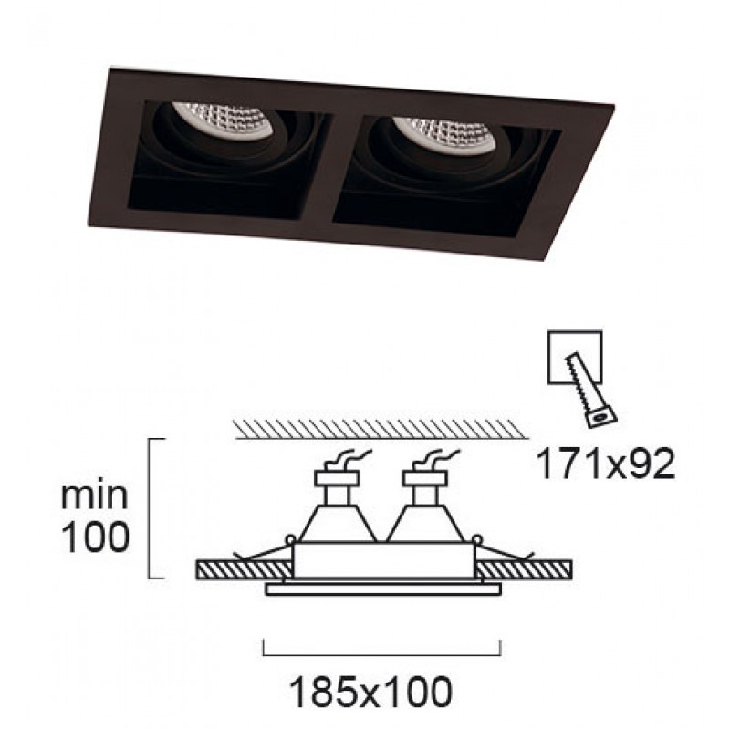 2/Lights Recessed Spot Black Artsi GU10 2 x Max 50W 0 0 220-240V AC 50-60 Hz  0  ELECTROSTATIC PAINTED STEEL  BLACK   L:185 H:100 W:100 IP20 ARTSI 4208101 
