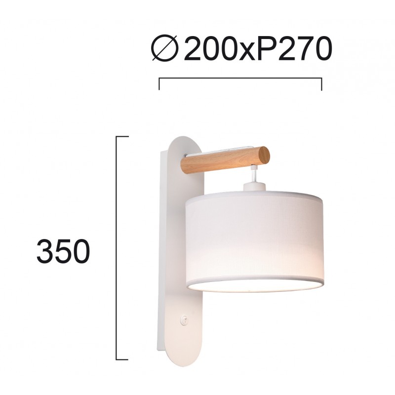 Wall Lamp White Romeo ROMEO E14 MAX 40W WHITE IP20 220-240V  FABRIC SHADE / ELECTROSTATIC PAINTED STEEL / WOOD      4221201 