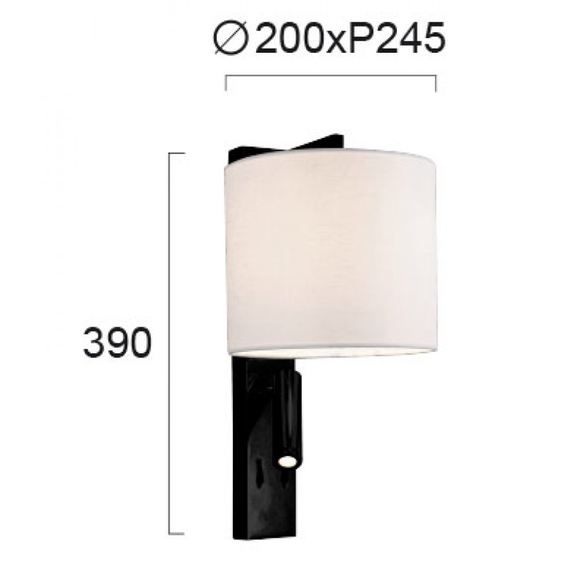 Wall Lamp Mayor MAYOR E27 + LED module 1 x MAX 60W + LED 3W  WHITE / BLACK IP20 220-240 VAC  FABRIC SHADE / PLATED STEEL  3000K  190 Lm  4229500 