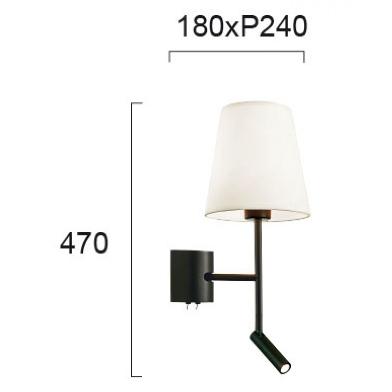 Wall Lamp Sonia SONIA E27 + LED module 1 x MAX 40W + LED 3W WHITE / BLACK IP20 220-240 VAC  FABRIC SHADE / ELECTROSTATIC PAINTED STEEL  3000K  225 Lm   4260600 