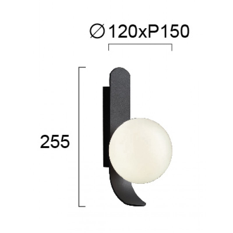 Wall Lamp Polina POLINA G9 1 x MAX 40W OPAL / BLACK  IP20 220-240 VAC  GLASS / ELECTROSTATIC PAINTED STEEL      4266200 