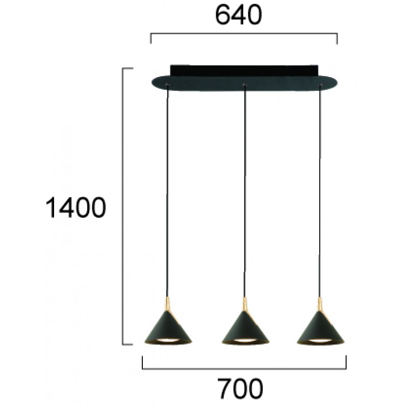 ПЕНДЕЛ 3L BAR JOLLY LED МОДУЛ 25W 3000K ЧЕРЕН/ЗЛАТЕН