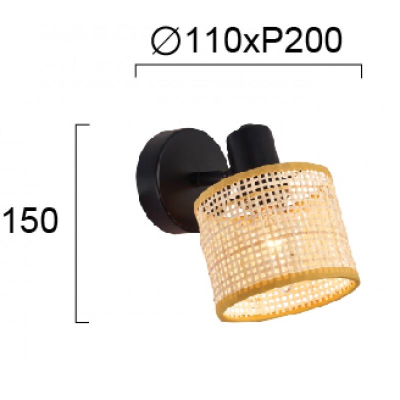 Wall Light Erica ERICA E14 1 x Max 40 W NATURAL/BLACK IP20 220-240 VAC  RATTAN / ELECTROSTATIC PAINTED STEEL      4274700 