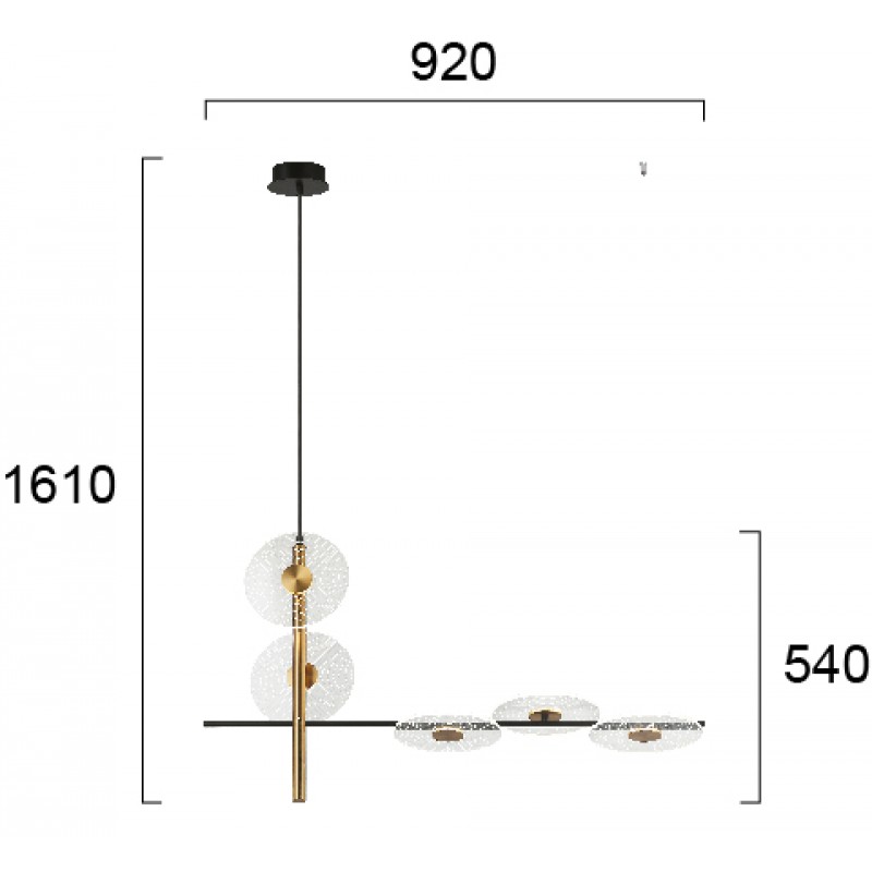 5/Lights Pendant Bar Sun LED module 10W 3000K 806 Lm  220-240V AC 50-60 Hz  10000h   ACRYLIC/ELECTROSTATIC PAINTED STEEL   CLEAR / BLACK/BRONZE  L:920 H:1610 W:200 IP20 SUN 4280100 