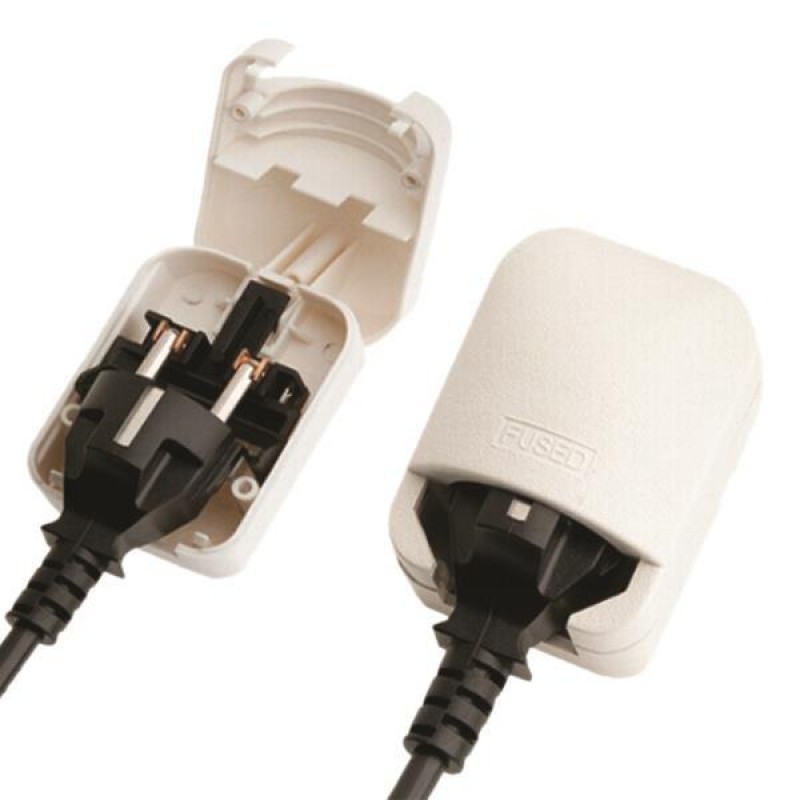 ADAPTOR UK TO SCHUKO TYPE F 13A WHITE 147-09108