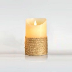 DECO LED CANDLE WITH ROPE, BATTERY, FLICKERING FLAME, TIMER, IVORY, 7,5x12,5cm 147-15077