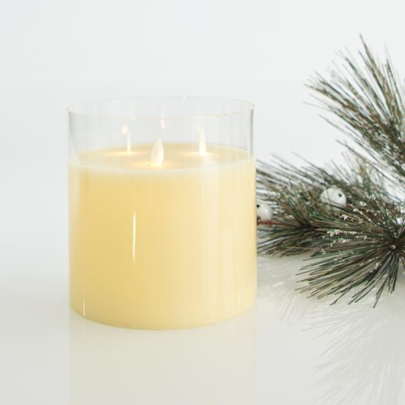 LED BATTERY CANDLE LIGHT WITH FLICKERING FLAME, WITH 3 FLAMES AND GLASS, WITH TIMER, 15x15cm 147-15085