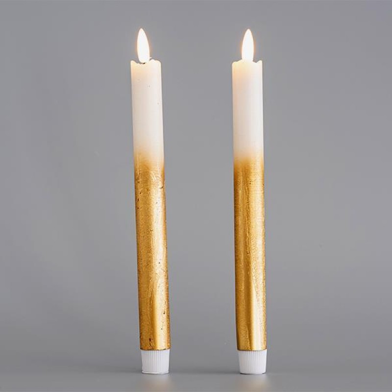 BATTERY OPERATED CANDLE, WITH MOVING FLAME, GOLD SET 2 PCS, 2,2x24cm 147-15102