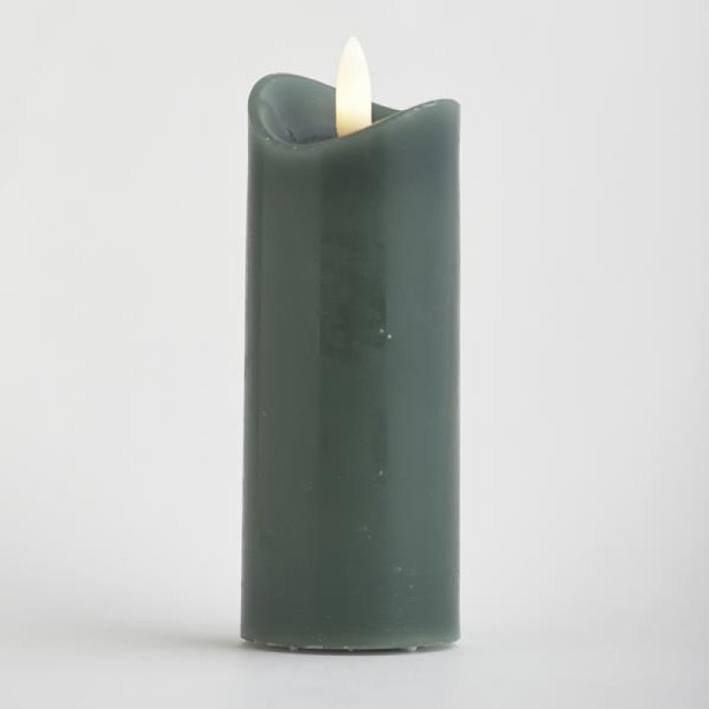 BATTERY OPERATED CANDLE, WITH FLAME, GREEN, WITH TIMER, 5x12,5cm 147-15108