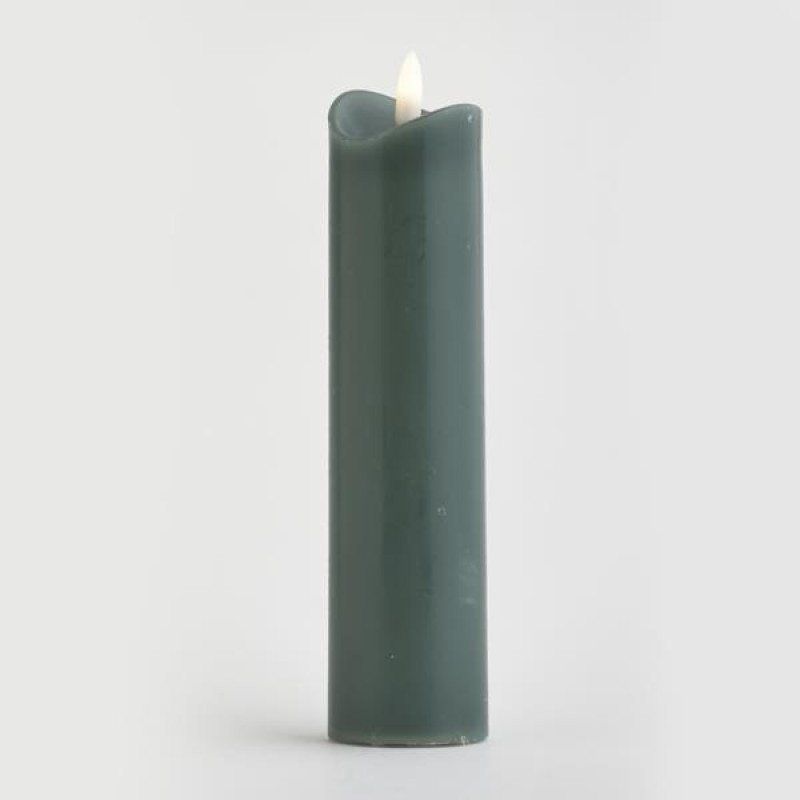BATTERY OPERATED CANDLE, WITH FLAME, GREEN, WITH TIMER, 5x20cm 147-15110