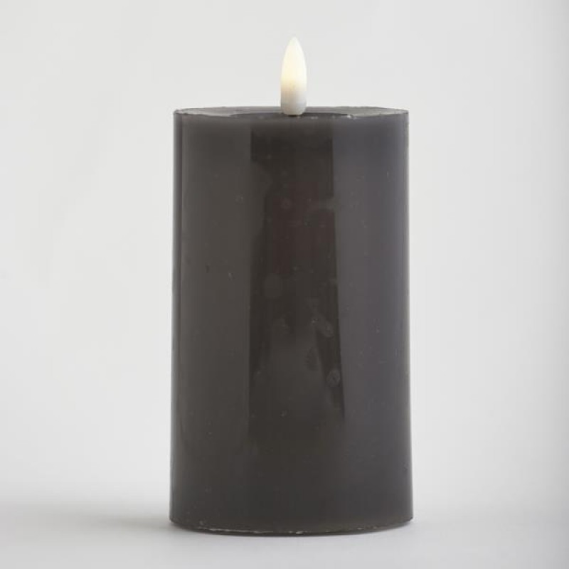 BATTERY OPERATED CANDLE, WITH FLAME, DARK GREY, WITH TIMER, 7x12,5cm 147-15115