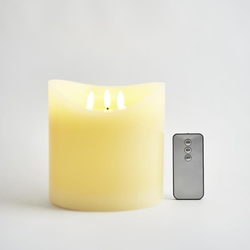 BATTERY OPERATED CANDLE, WITH FLAME, WHITE WITH TIMER, WITH REMOTE CONTROLLER, 15x15cm 147-15123 BATTERY OPERATED CANDLE, WITH FLAME, WHITE WITH TIMER, WITH REMOTE CONTROLLER, 15x15cm 147-15123