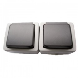 ВЪНШЕН ДВОЕН КОНТАКТ SCHUKO С КАПАК СИВ IP54 ВЪНШЕН ДВОЕН КОНТАКТ SCHUKO С КАПАК СИВ IP54