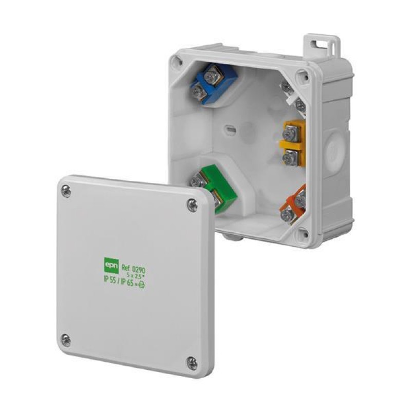 JUNCTION BOX WHITE 2K 98X98X46 5X2,5MM IP 55/65 151-25523
