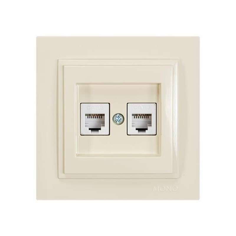 DESPINA DOUBLE NUMERIC PHONE SOCKET OUTLET RJ45 CAT3 CREAM 152-10239