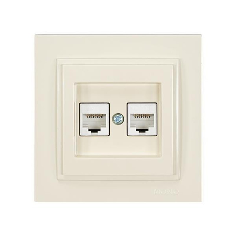 КОНТАКТЕН БЛОК ДВОЕН С ДВЕ RJ45 ГНЕЗДА CAT.6 КРЕМ