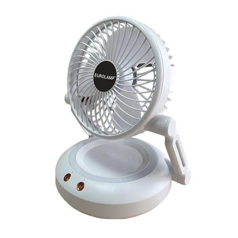 TABLE-WALL FAN RECHARGEABLE WITH LED LIGHT AND ROTATION Φ16 WHITE 300-20512